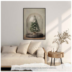 Christmas Tree Snow Globe Print: Farmhouse Holiday Wall Art (PDF Download)