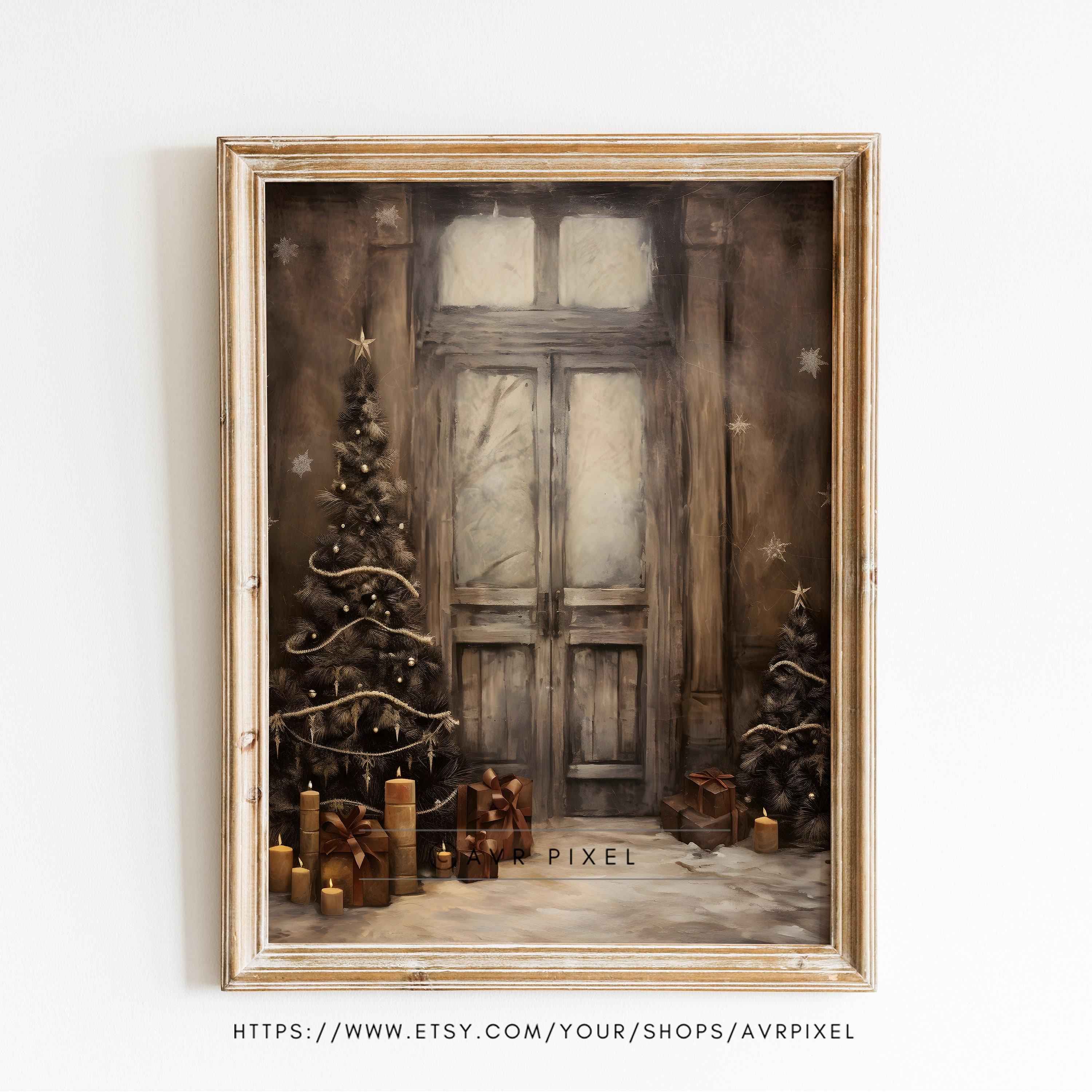 Vintage Farmhouse Christmas Print: Muted Holiday Doorway (PDF Download)