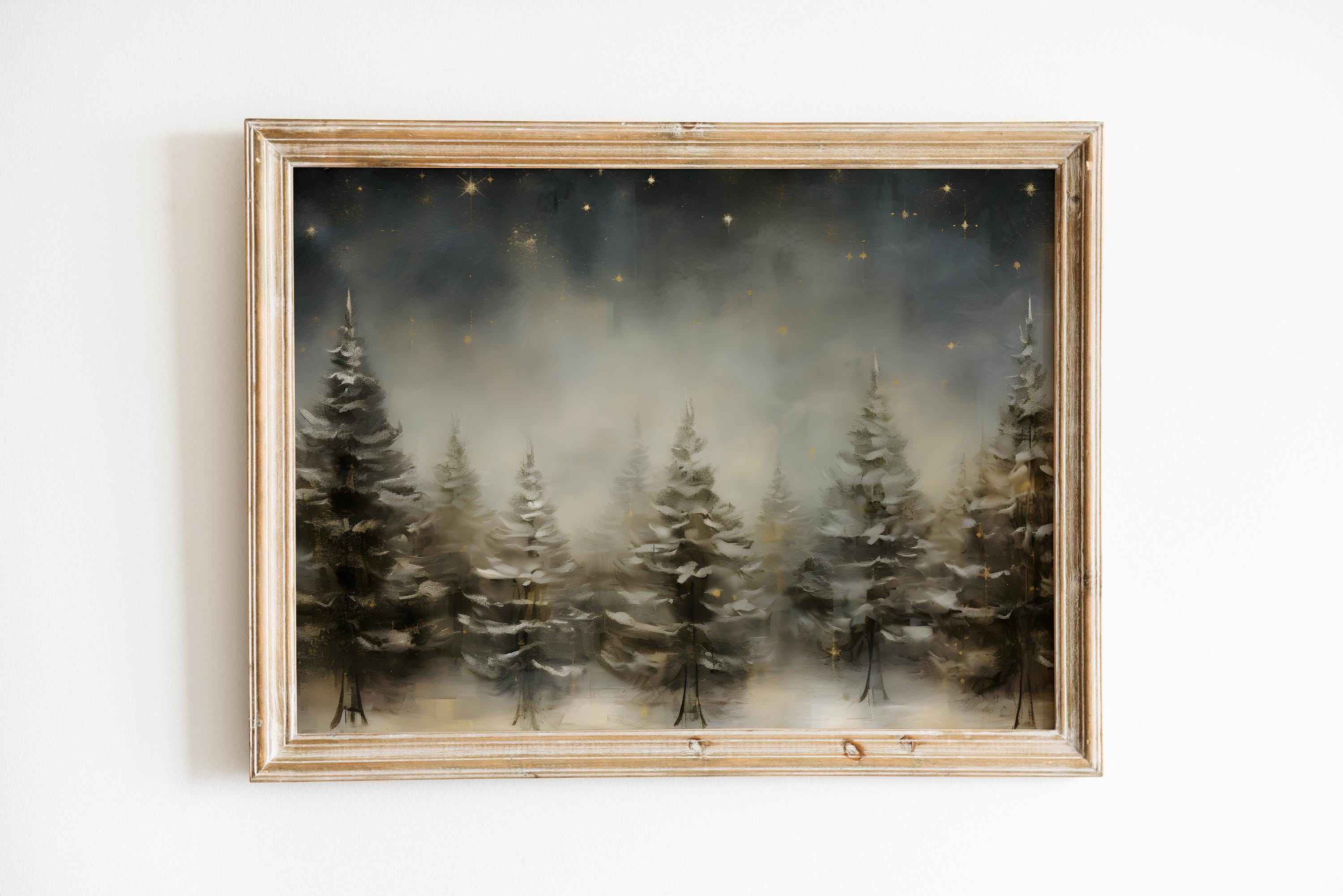 Winter Forest Night Sky Print: Starry Woodland Scene (PDF Download)