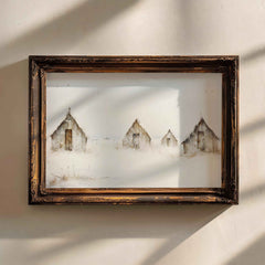 Neutral Winter Village Print | Rustic Farmhouse Christmas Landscape | Digital Download