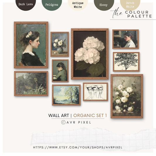 Vintage Floral Wall Art Set: 10 Organic Botanical Prints (Digital Prints, PDF Download)