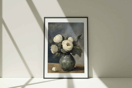 Vintage Peony Vase Print: Elegant Floral Still Life Art