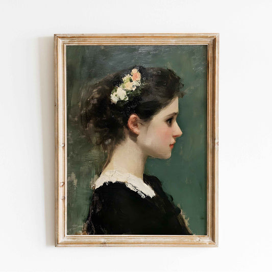 Victorian Woman Portrait Art Print | Moody Vintage Neutral Wall Decor | Digital Download
