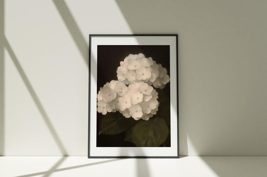 Hydrangea Wall Art Print: Dark Tone Minimalist Botanical Decor (Digital Download
