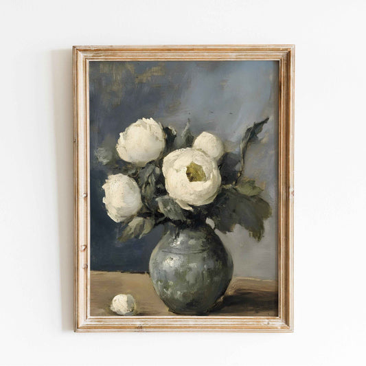 Vintage Peony Vase Print: Elegant Floral Still Life Art