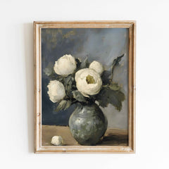 Vintage Peony Vase Print: Elegant Floral Still Life Art