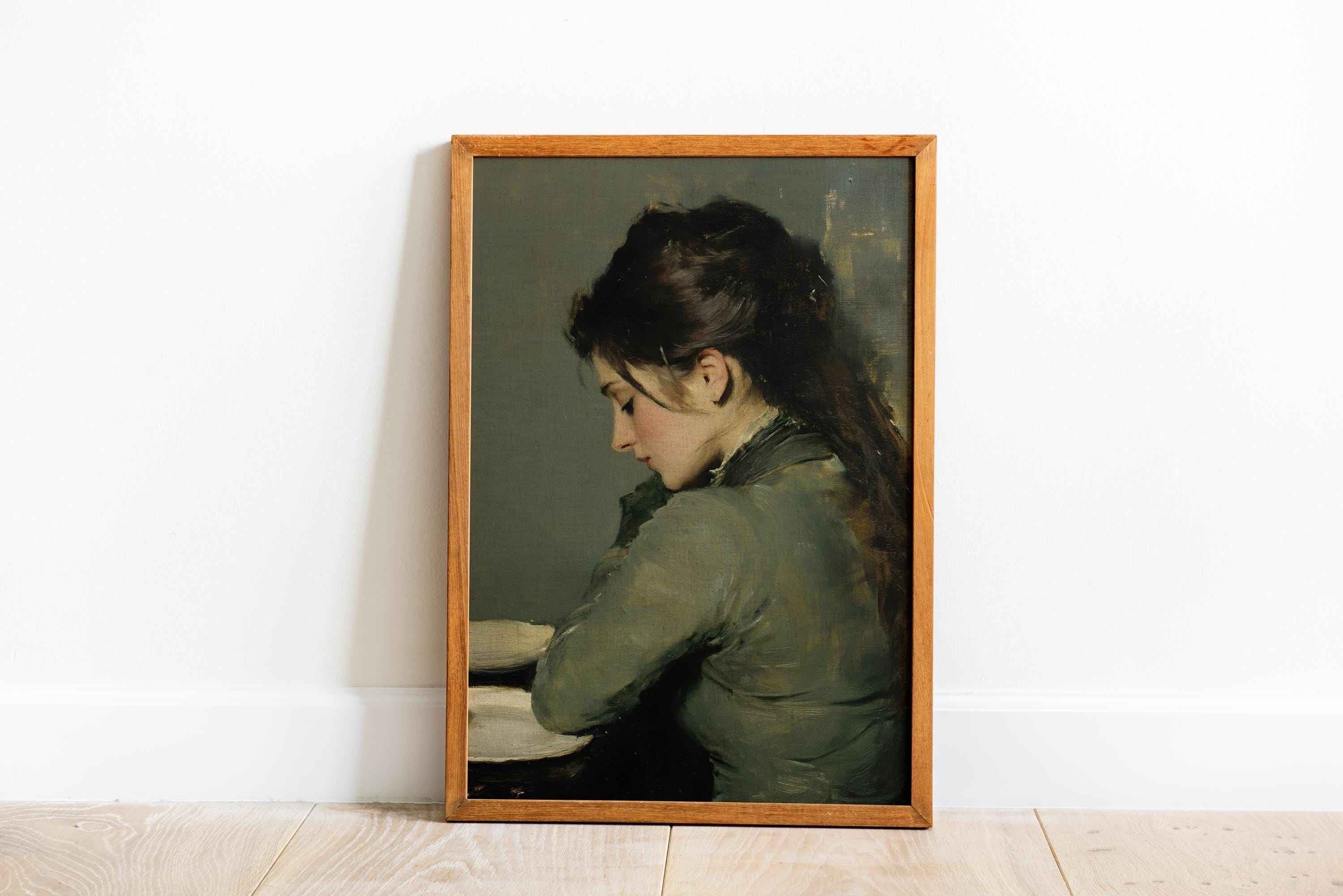 Vintage Woman Portrait Print: Serene Feldgrau Wall Art (PDF Download