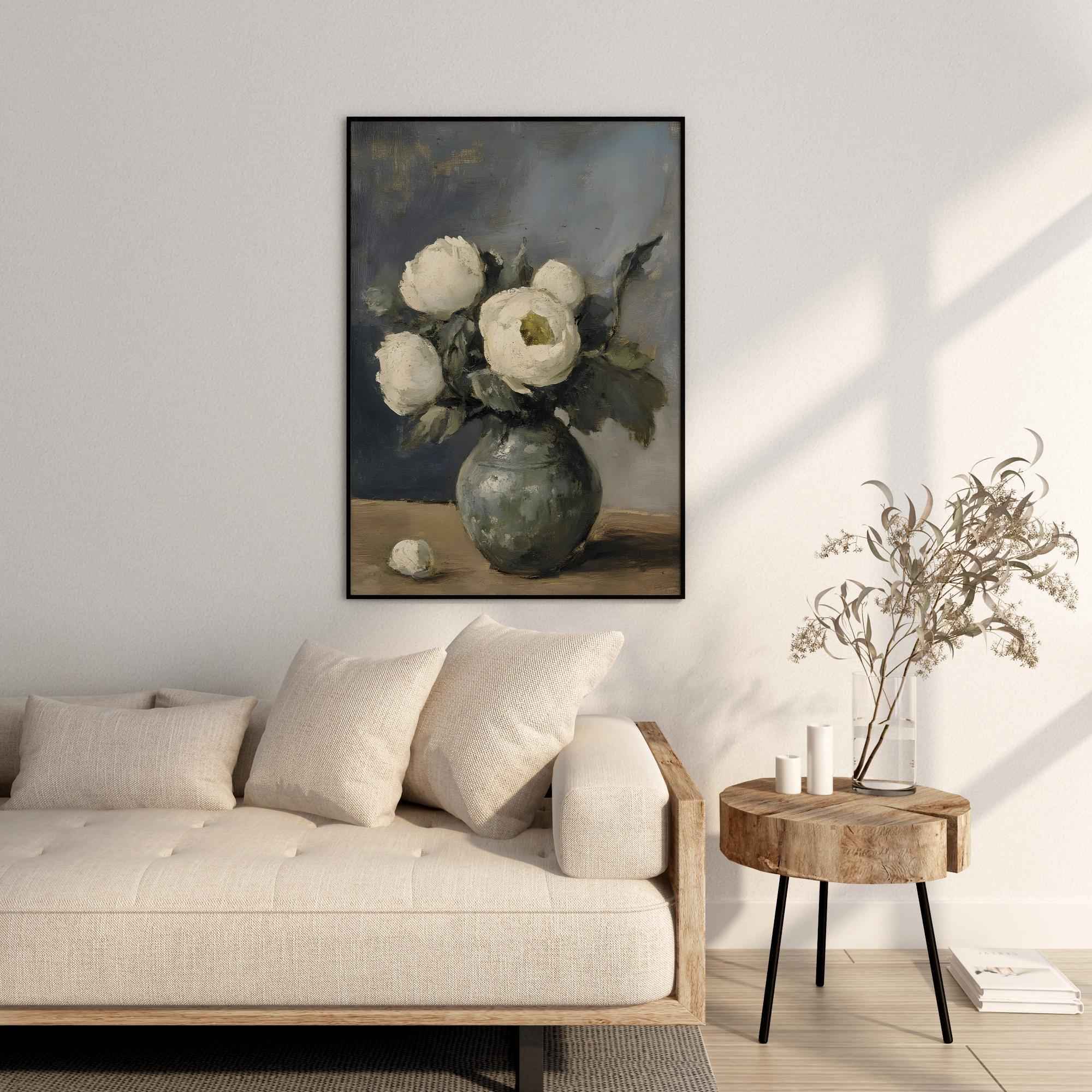 Vintage Peony Vase Print: Elegant Floral Still Life Art