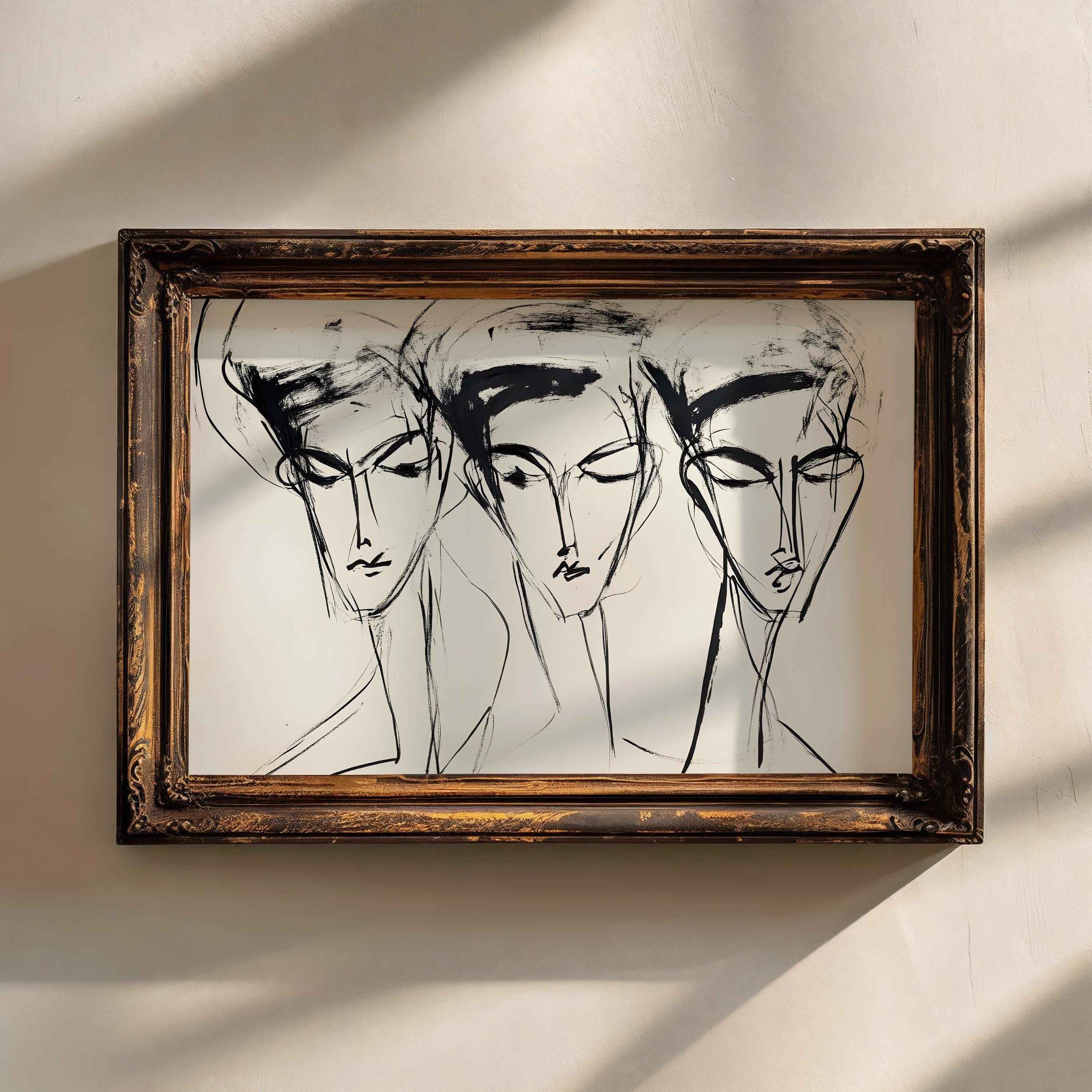 Abstract Botanical Print Set: Minimalist Black Ink Trio (Digital Download