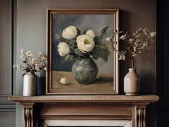 Vintage Peony Vase Print: Elegant Floral Still Life Art