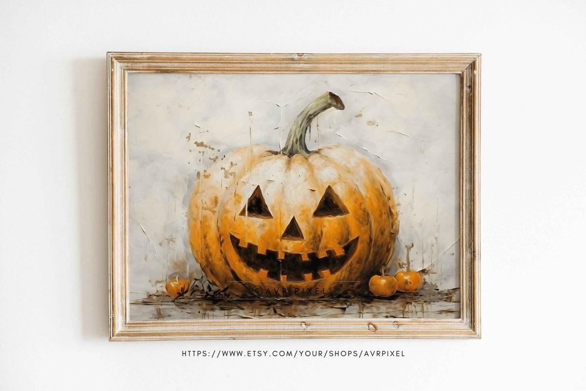 Vintage Jack O' Lantern Art Print: Halloween Pumpkin Oil Painting (PDF Download)