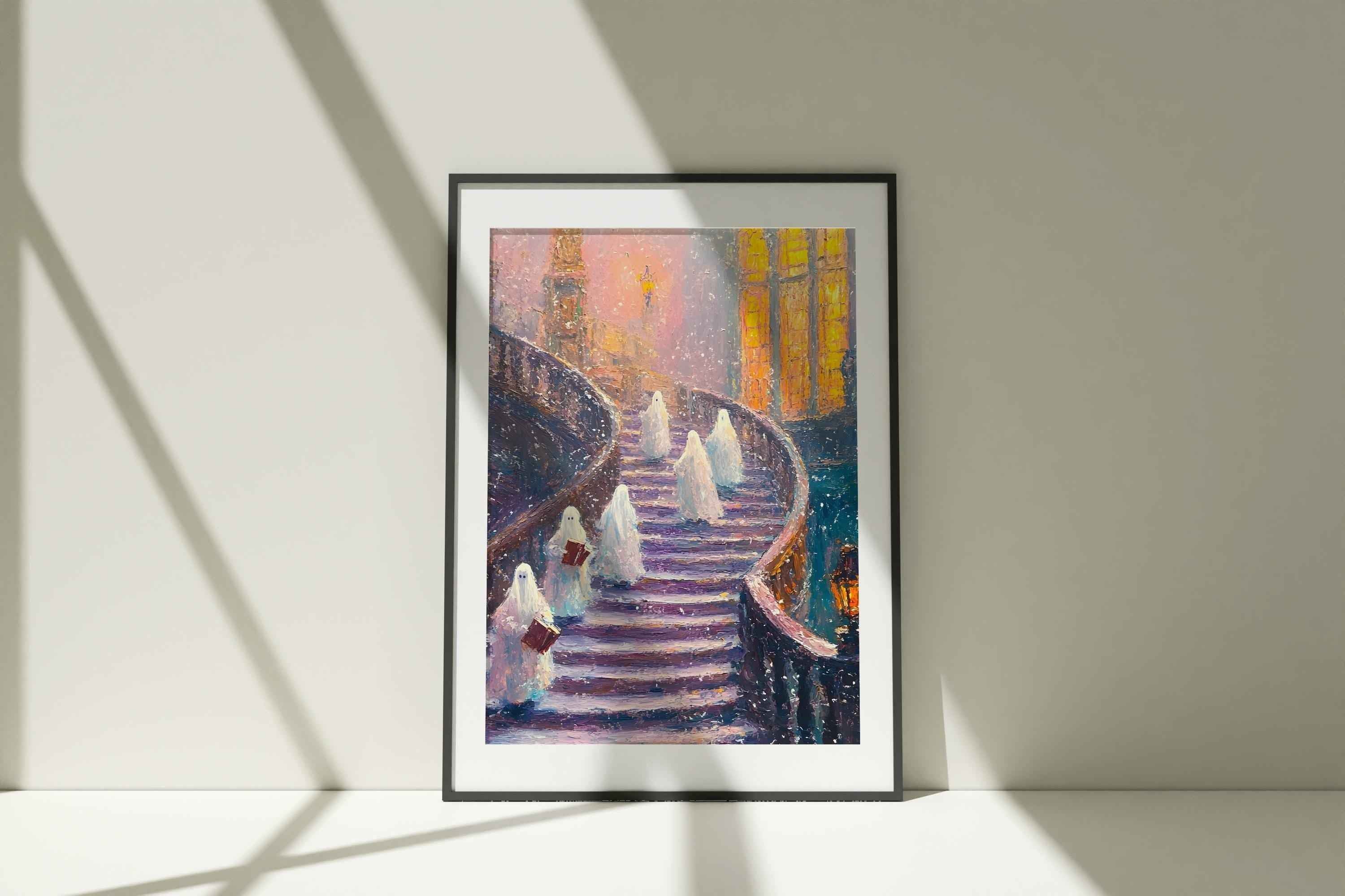 Spooky Haunted House Print: Gothic Halloween Staircase Decor (PDF Download)