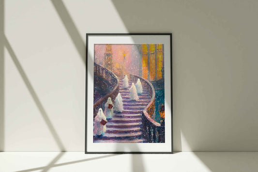 Spooky Haunted House Print: Gothic Halloween Staircase Decor (PDF Download)