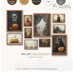 Spooky Halloween Wall Art Prints: Ghosts, Witches, Haunted Houses (PDF Download Bundle)