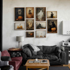 Spooky Halloween Wall Art Prints: Ghosts, Witches, Haunted Houses (PDF Download Bundle)