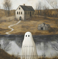 Spooky Ghost Cottage Print: Misty Halloween Landscape (PDF Download)