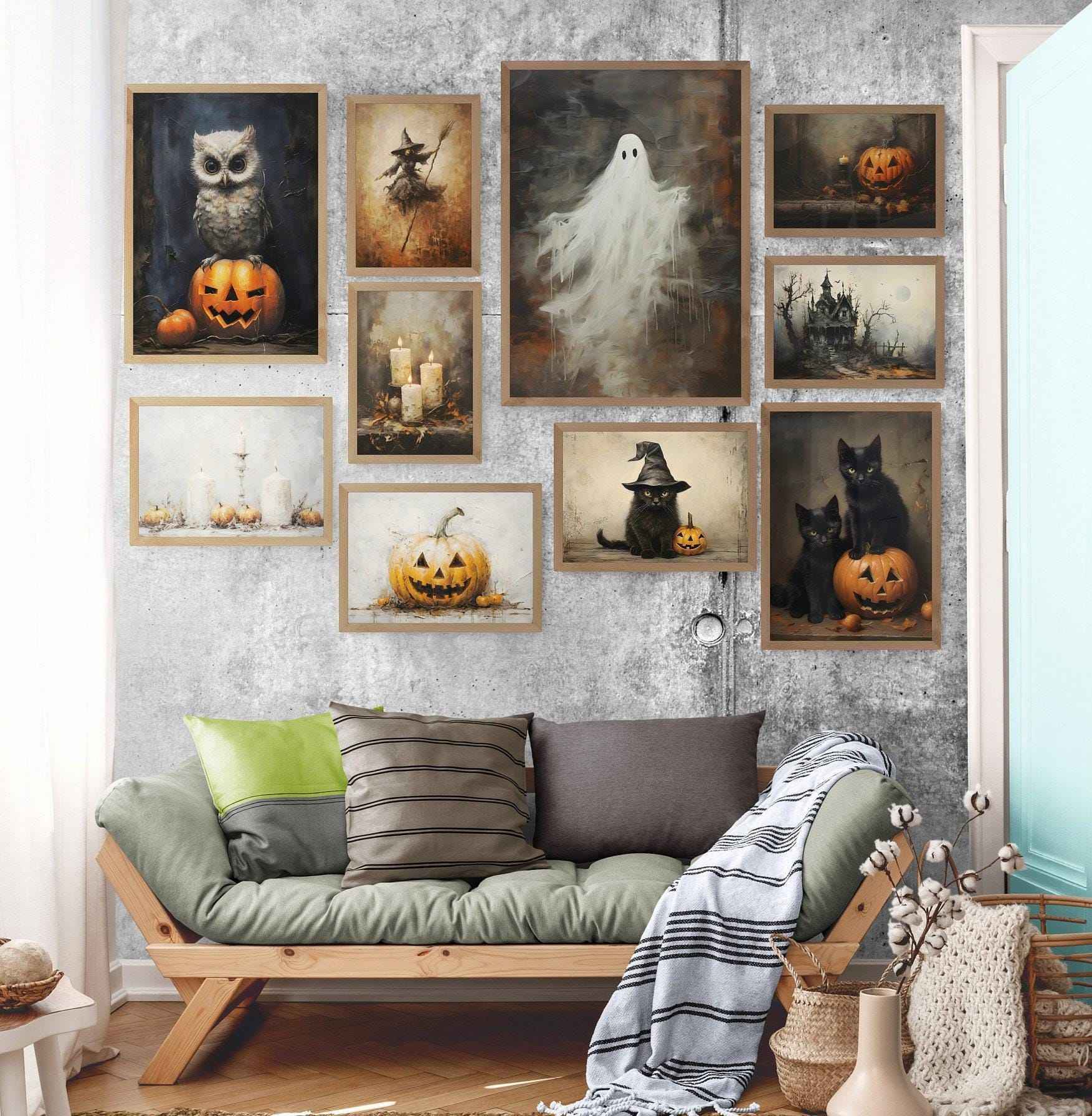 Spooky Halloween Wall Art Prints: Ghosts, Witches, Haunted Houses (PDF Download Bundle)