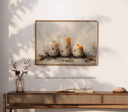Vintage Jack-o-Lantern Candle Print: Rustic Halloween Wall Art PDF Download for Spooky Fall Decor