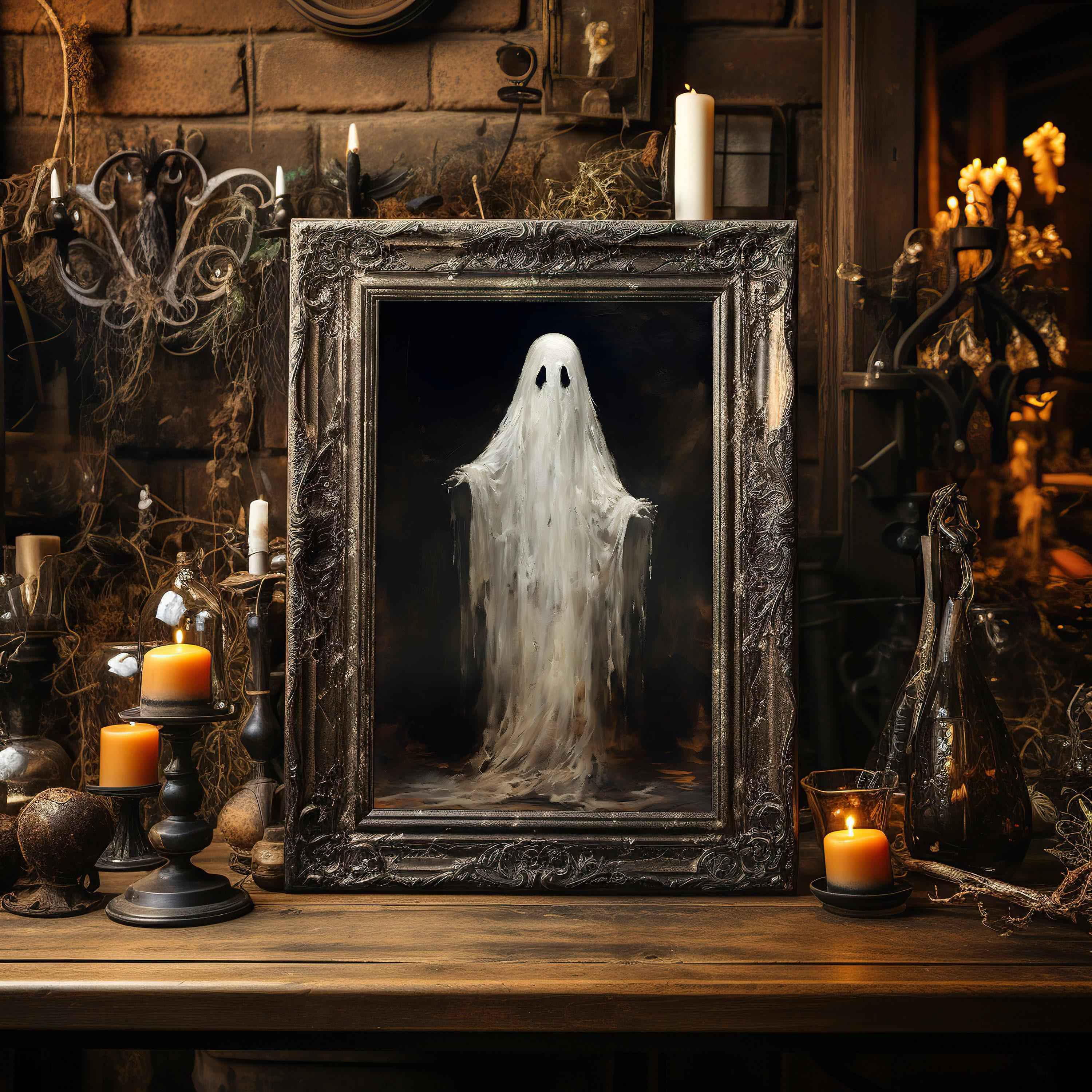 Halloween Wall Art | Spooky Ghost Print | Festive Rustic Home Decor PDF Download