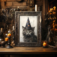 Spooky Black Cat Witch Art Print: Halloween Decor (PDF Download)