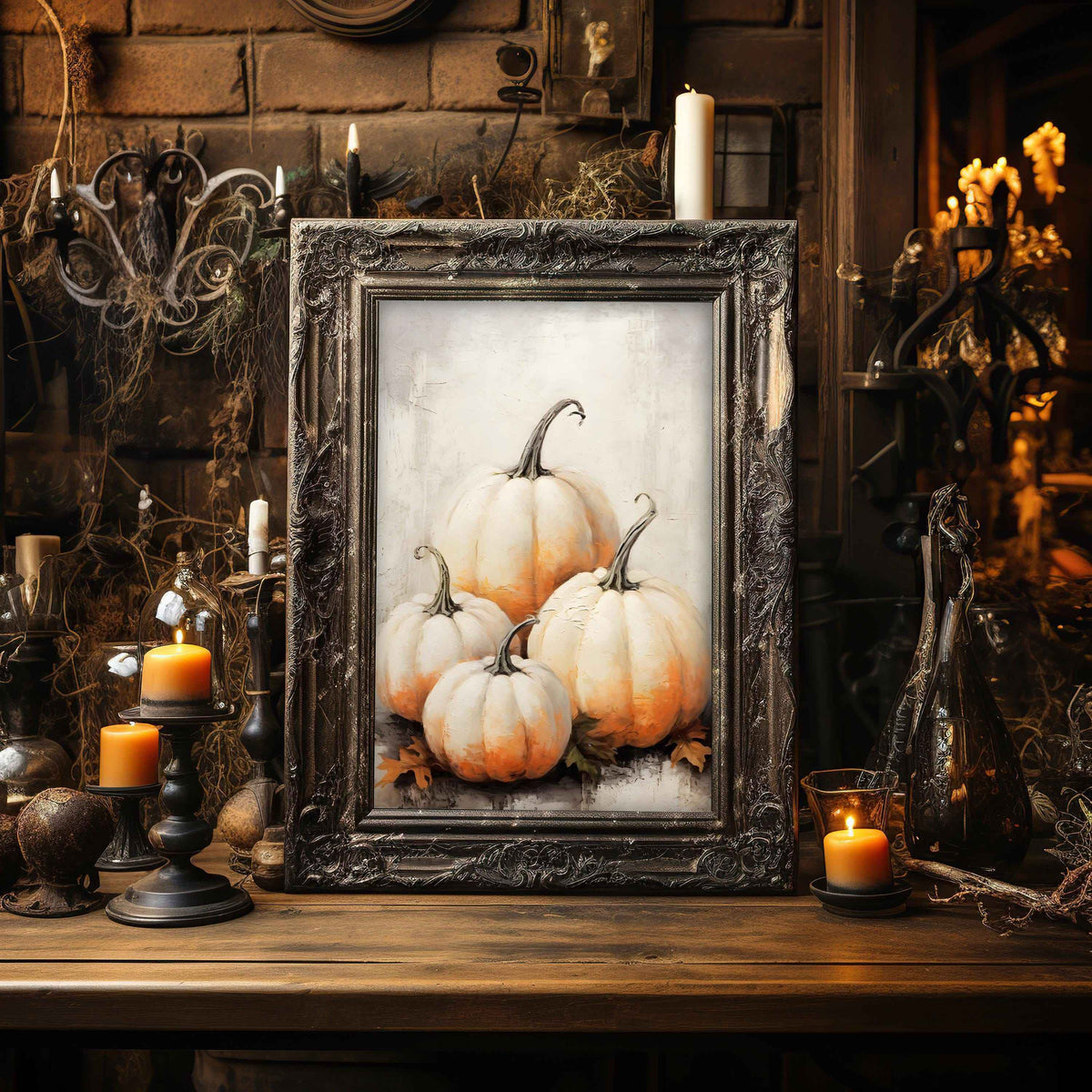 Muted Autumn Pumpkin Wall Art: Spooky Halloween Print for Rustic Fall Home Decor