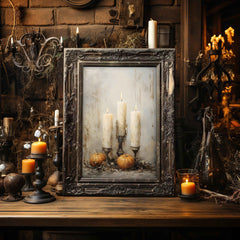 Halloween Candle Oil Painting: Spooky Autumn Home Decor (PDF Download)