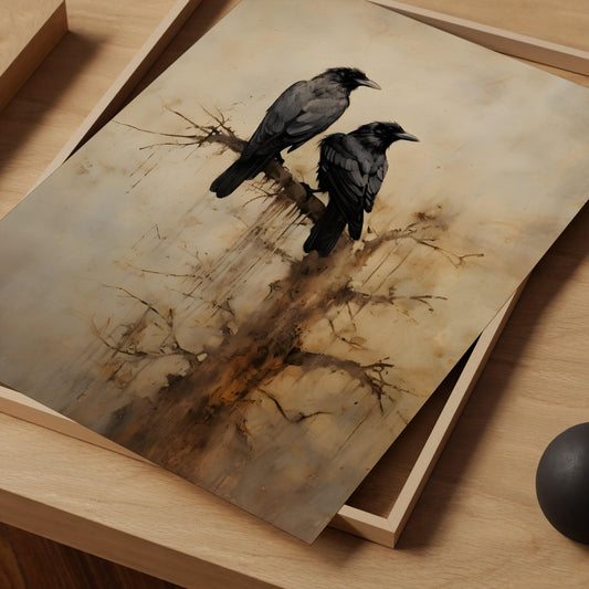 Halloween Wall Art | Mystical Crow Print | Spooky Rustic Autumn PDF Download