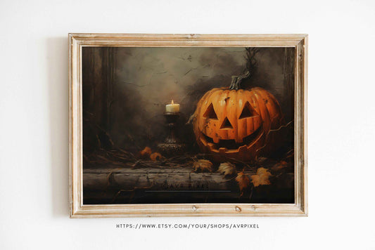 Vintage Halloween Jack-o-Lantern Wall Art Prints | Muted Rustic Farmhouse Decor | (PDF Download)