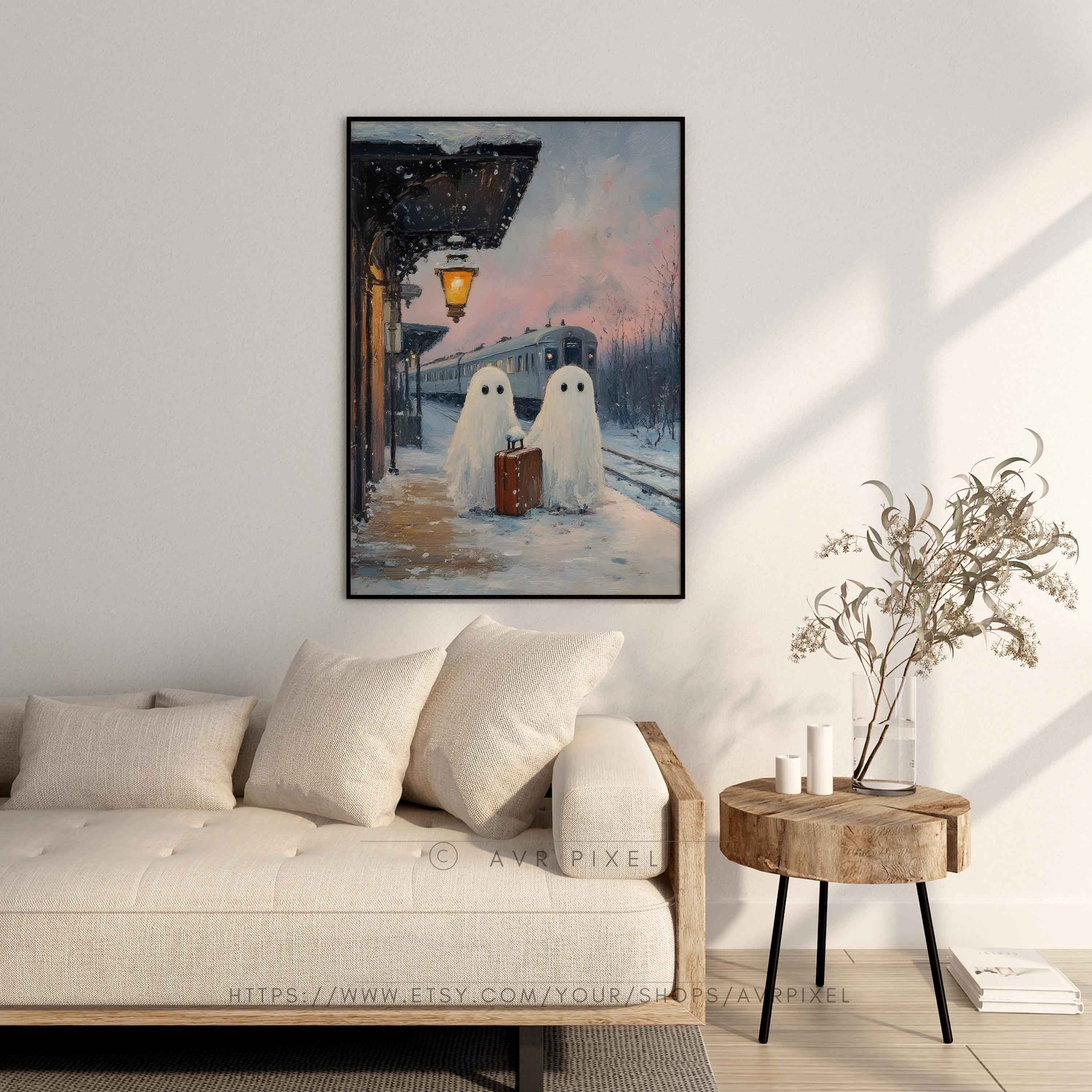 Ghost Train Station Halloween Painting: Spooky Wall Decor (PDF Download)