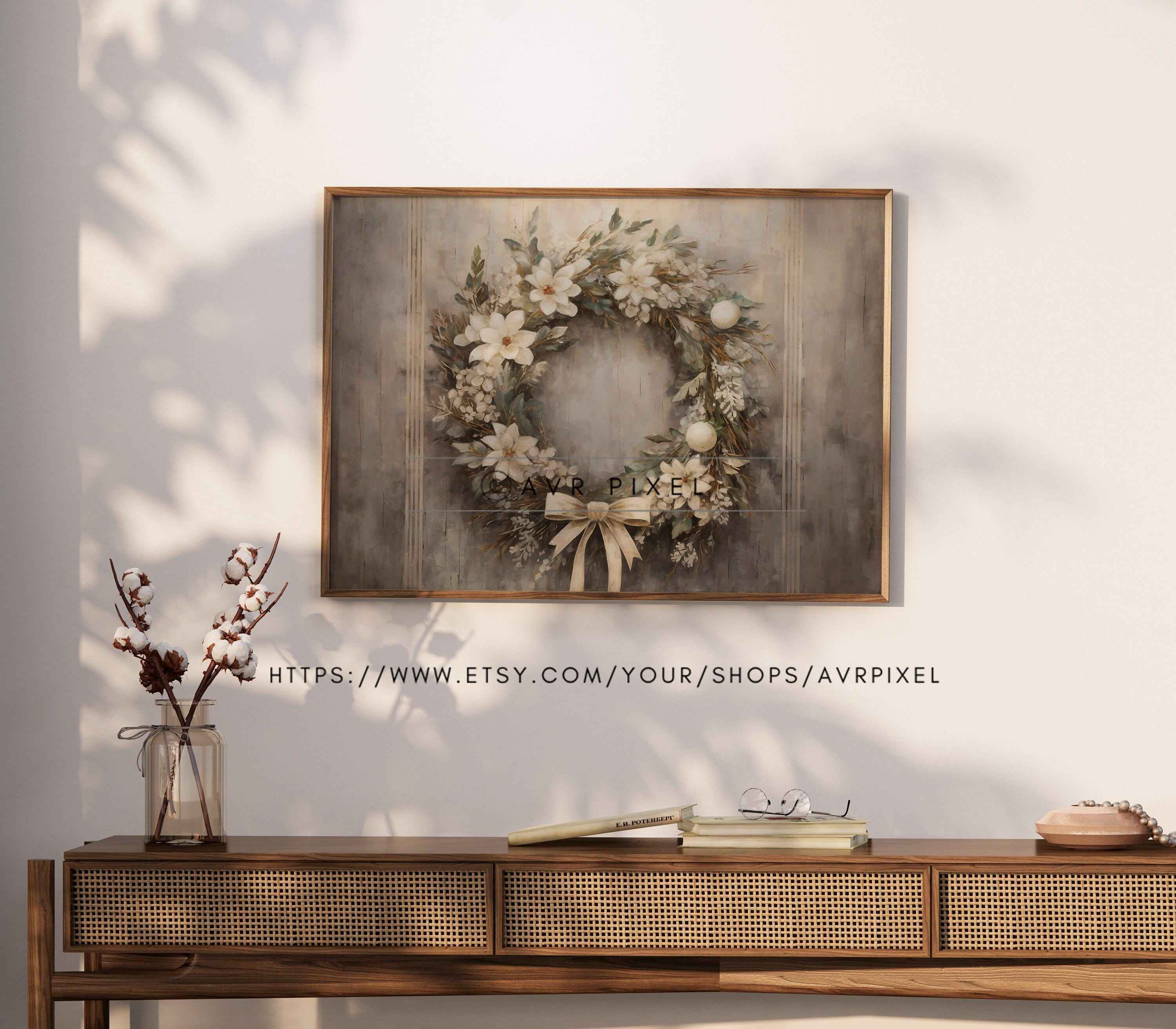 Vintage Floral Christmas Wreath Art Print (PDF Download)