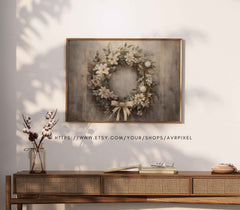 Vintage Floral Christmas Wreath Art Print (PDF Download)