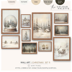 Vintage Farmhouse Christmas Prints: Rustic Winter Wall Art Set (PDF Download)