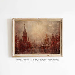 Red Brick Church Winter Village Print: Festive Christmas Decor (PDF Download)