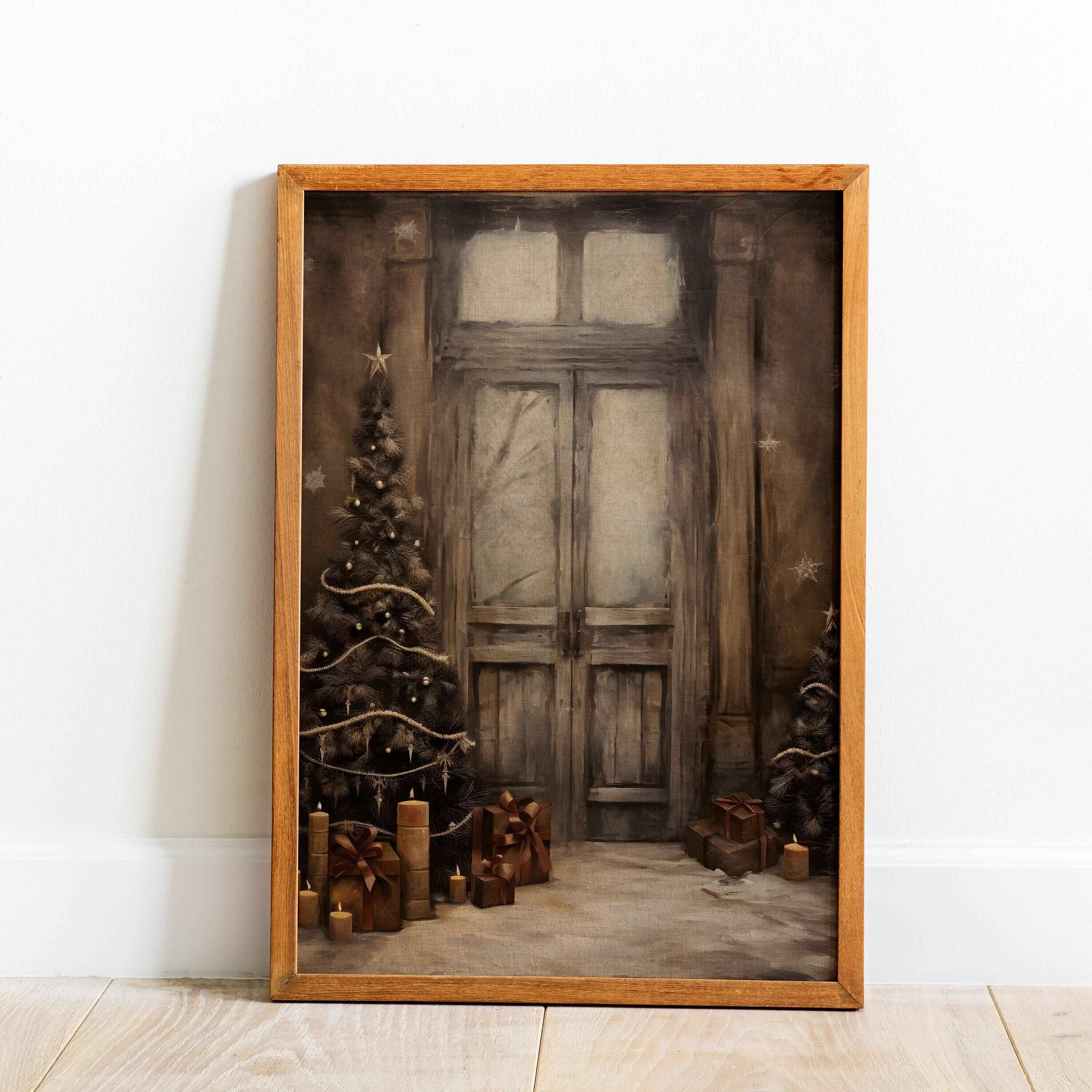Vintage Farmhouse Christmas Print: Muted Holiday Doorway (PDF Download)