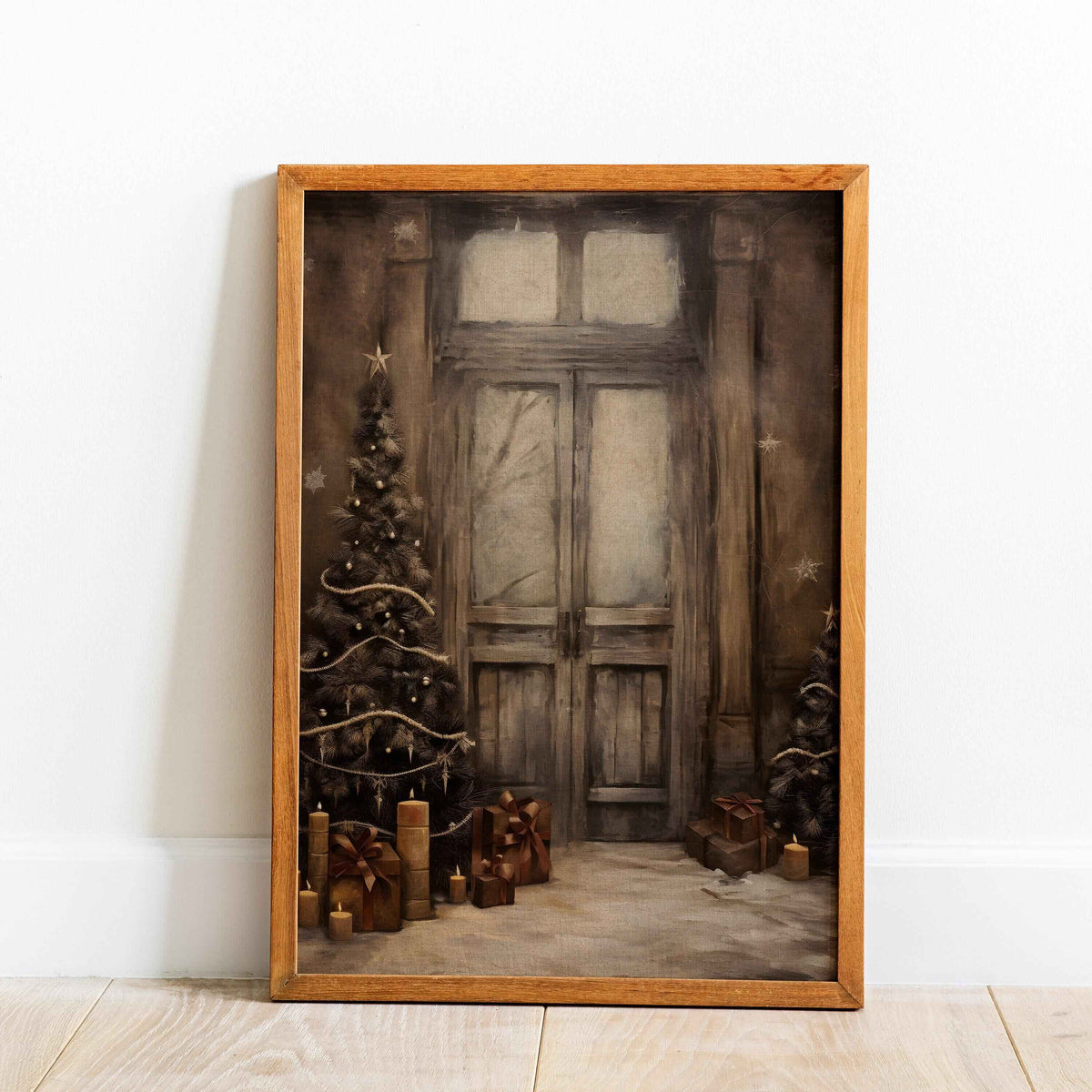 Vintage Farmhouse Christmas Print: Muted Holiday Doorway (PDF Download)