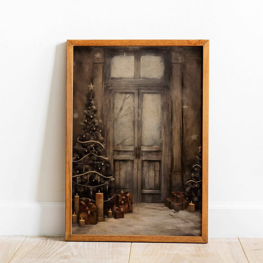 Vintage Farmhouse Christmas Print: Muted Holiday Doorway (PDF Download)