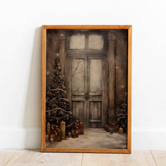 Vintage Farmhouse Christmas Print: Muted Holiday Doorway (PDF Download)