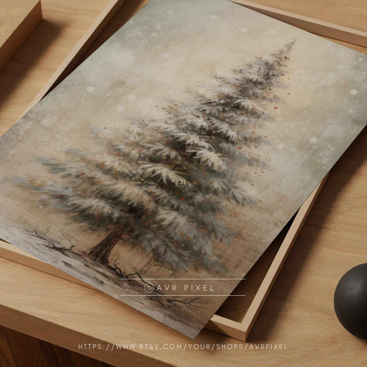 Vintage Farmhouse Christmas Tree Print: Rustic Holiday Decor (PDF Download)