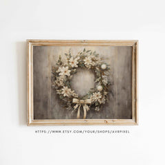 Vintage Floral Christmas Wreath Art Print (PDF Download)