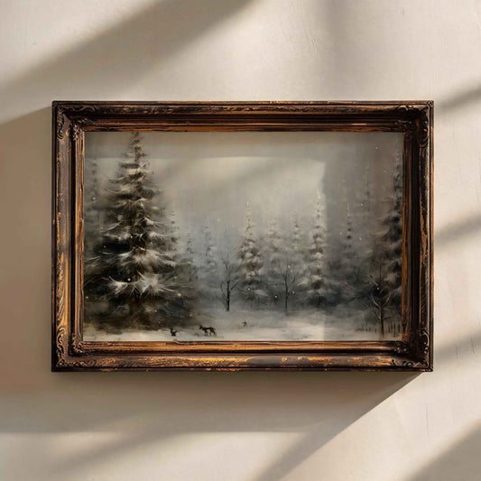 Snowy Winter Forest Print: Farmhouse Christmas Wall Art (PDF Download