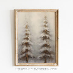 Rustic Pine Tree Christmas Print: Farmhouse Winter Wall Art (PDF Download)