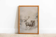 Winter Wonderland Reindeer Sleigh Ride Art Print (PDF Download)