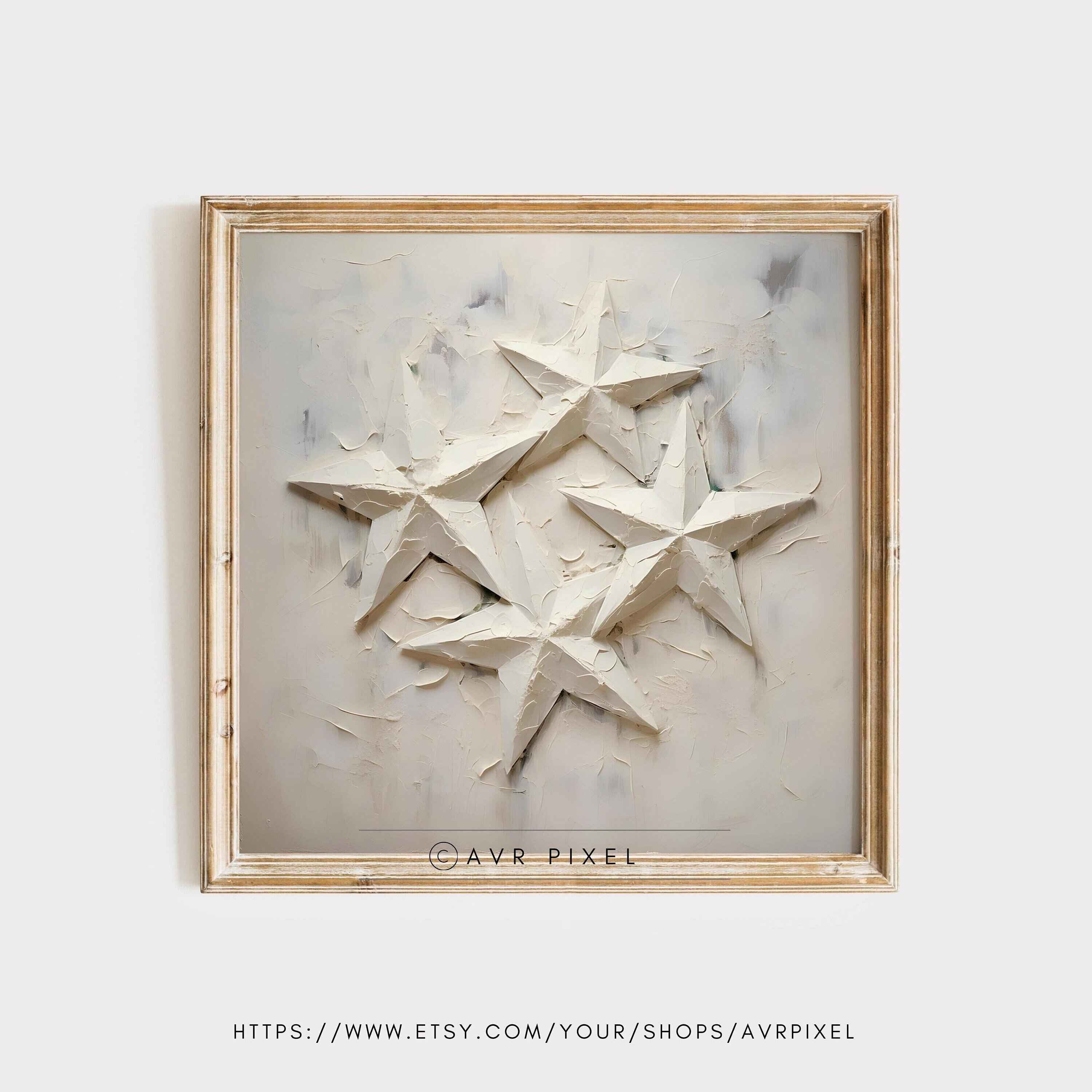 White Star Textured Painting: Minimalist Winter Wall Art (PDF Download)