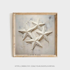 White Star Textured Painting: Minimalist Winter Wall Art (PDF Download)