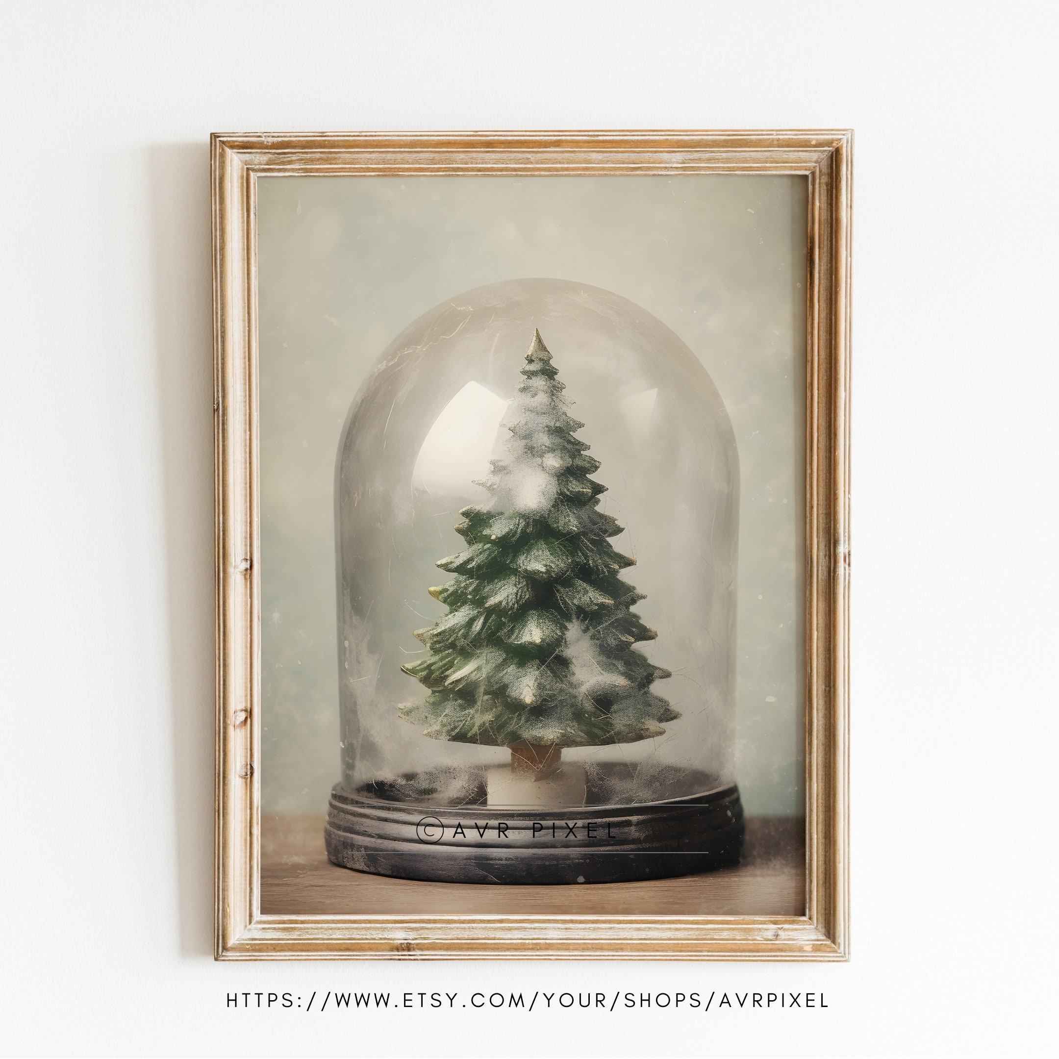 Christmas Tree Snow Globe Print: Farmhouse Holiday Wall Art (PDF Download)