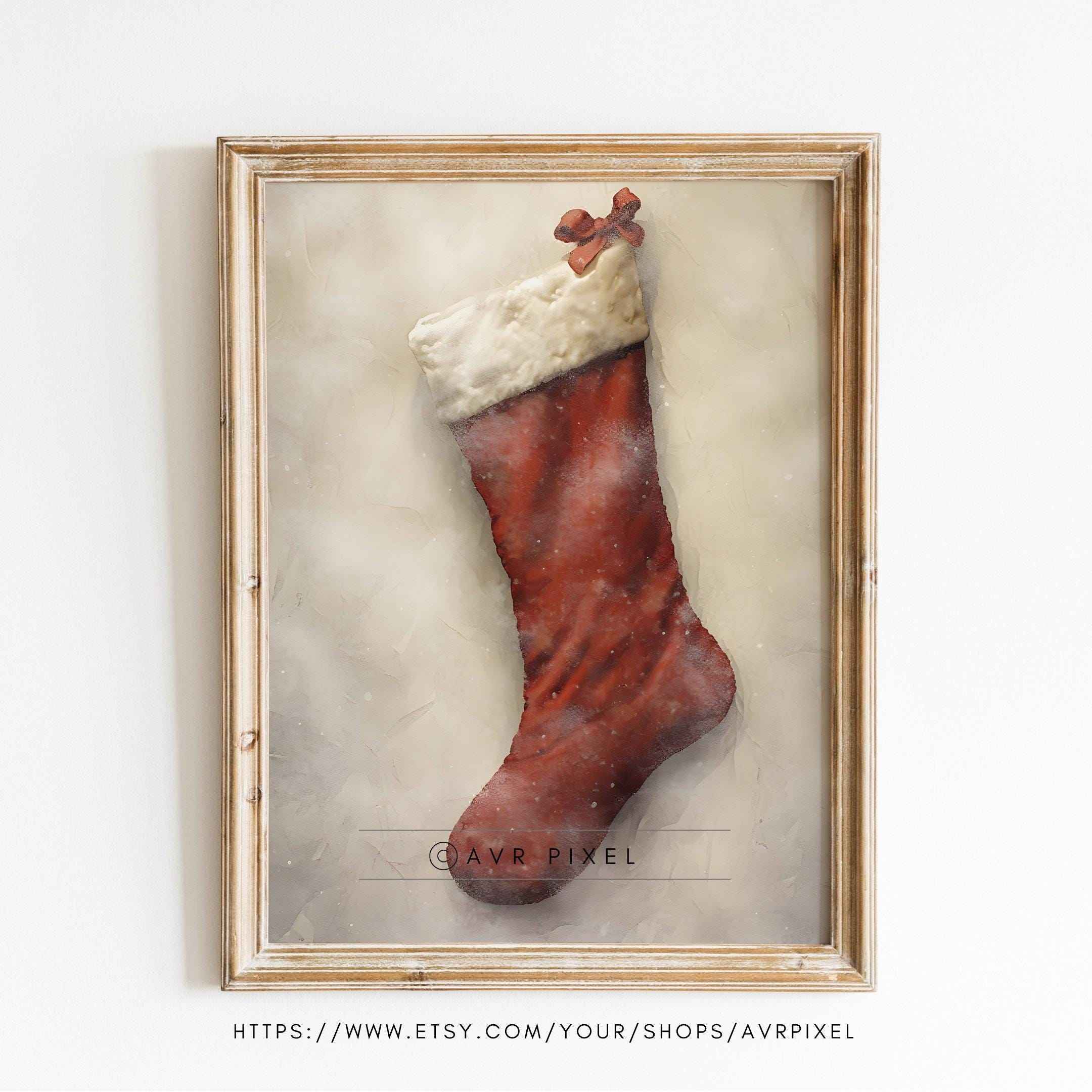 Rustic Christmas Stocking Print: Vintage Holiday Wall Art (PDF Download)