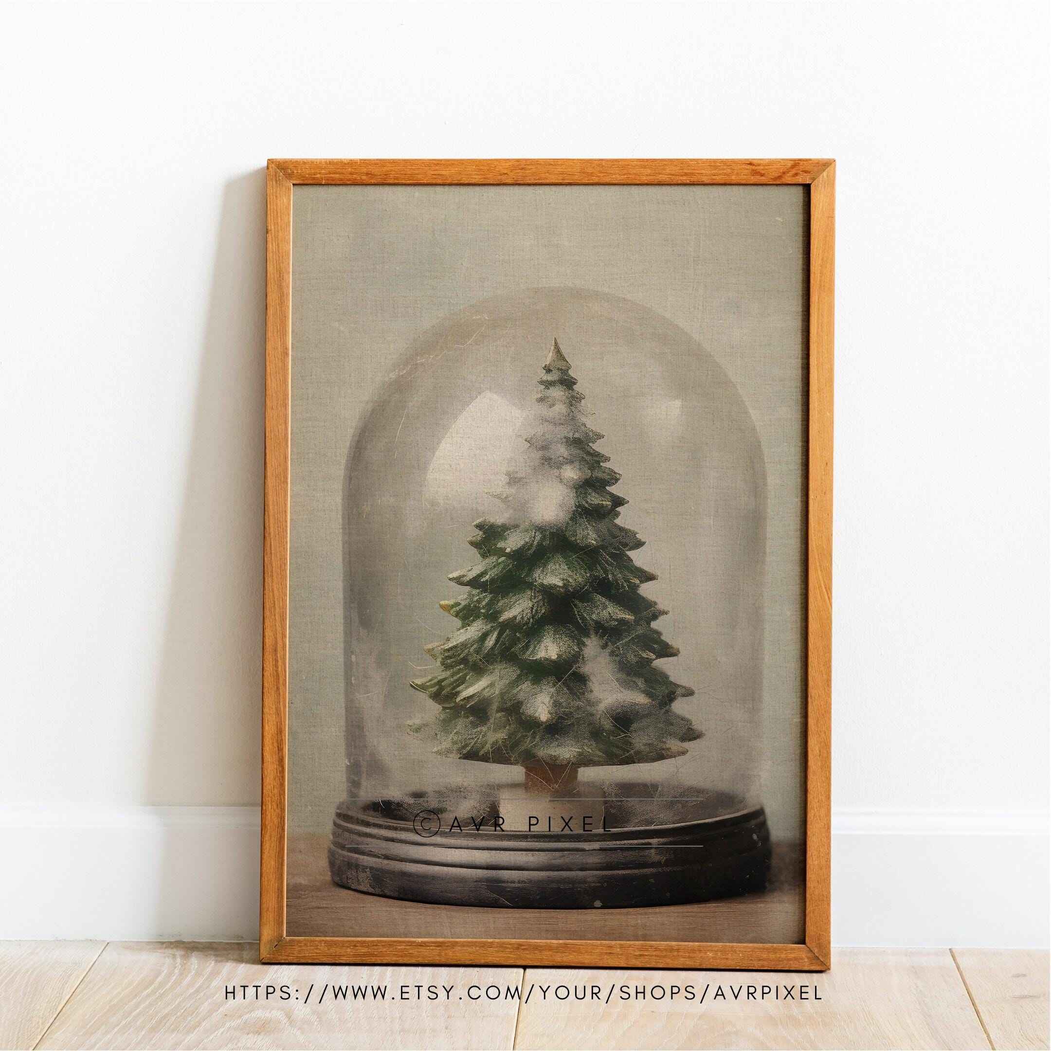 Christmas Tree Snow Globe Print: Farmhouse Holiday Wall Art (PDF Download)