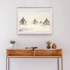 Neutral Winter Village Print | Rustic Farmhouse Christmas Landscape | Digital Download