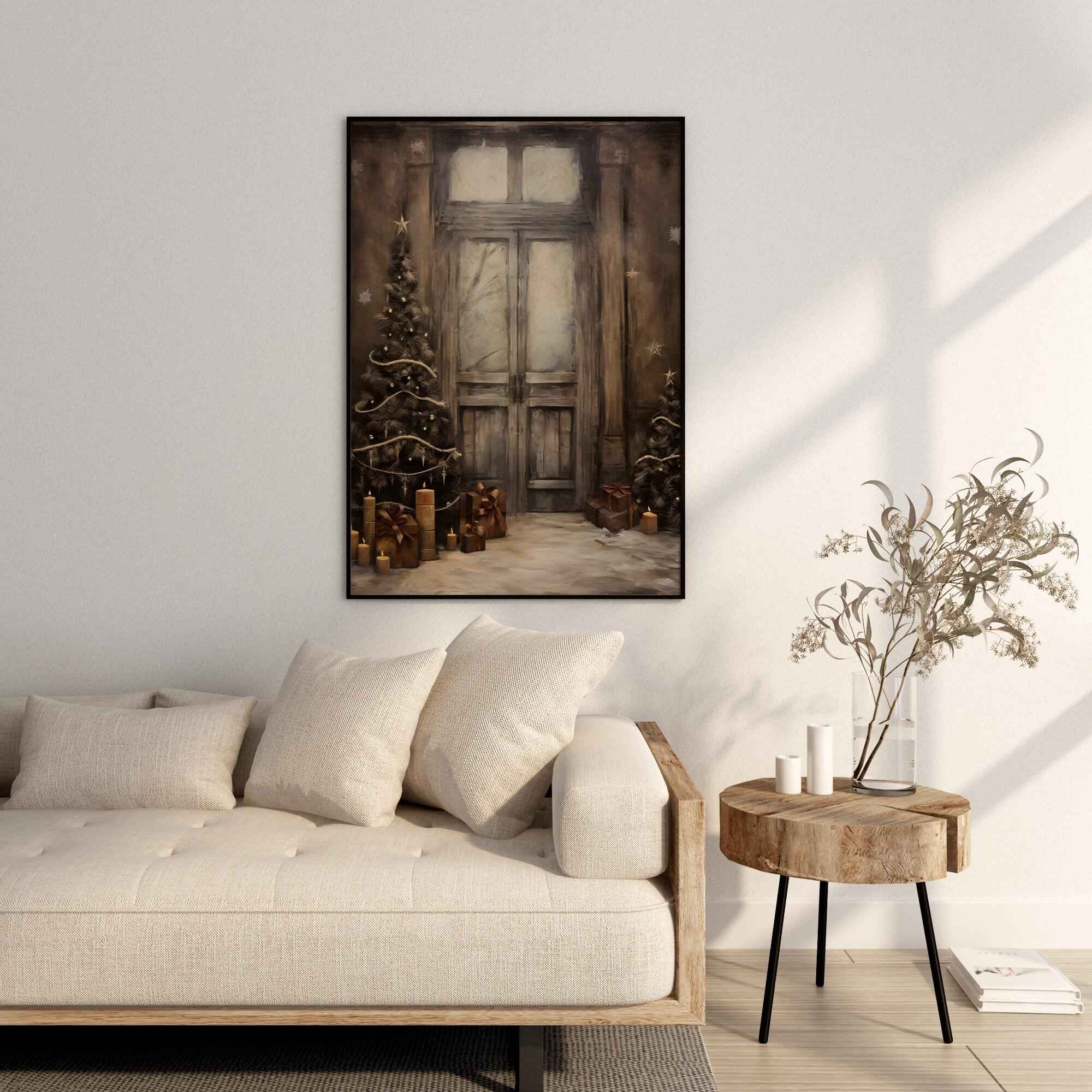 Vintage Farmhouse Christmas Print: Muted Holiday Doorway (PDF Download)
