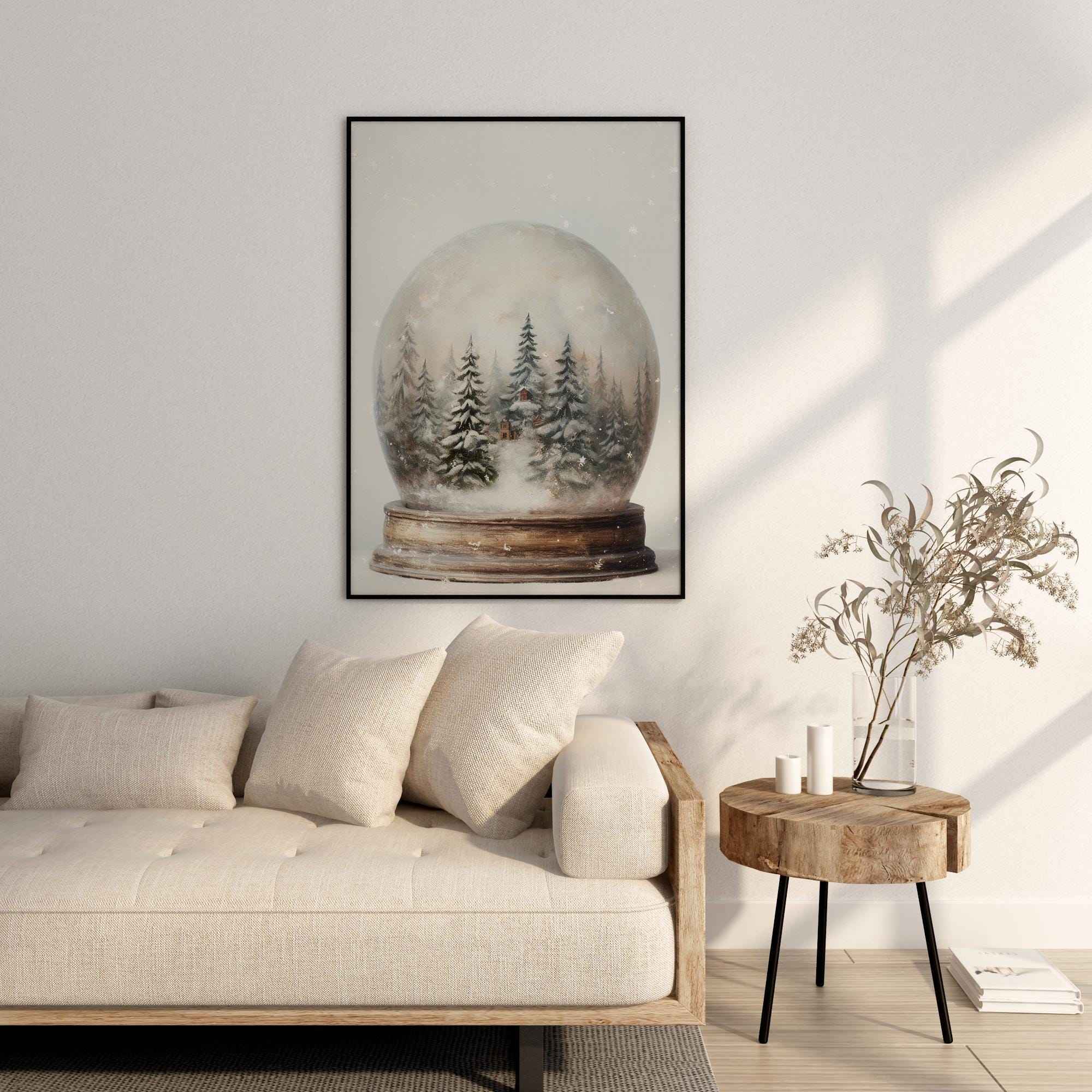 Rustic Snow Globe Christmas Print: Farmhouse Winter Wonderland (PDF Download))